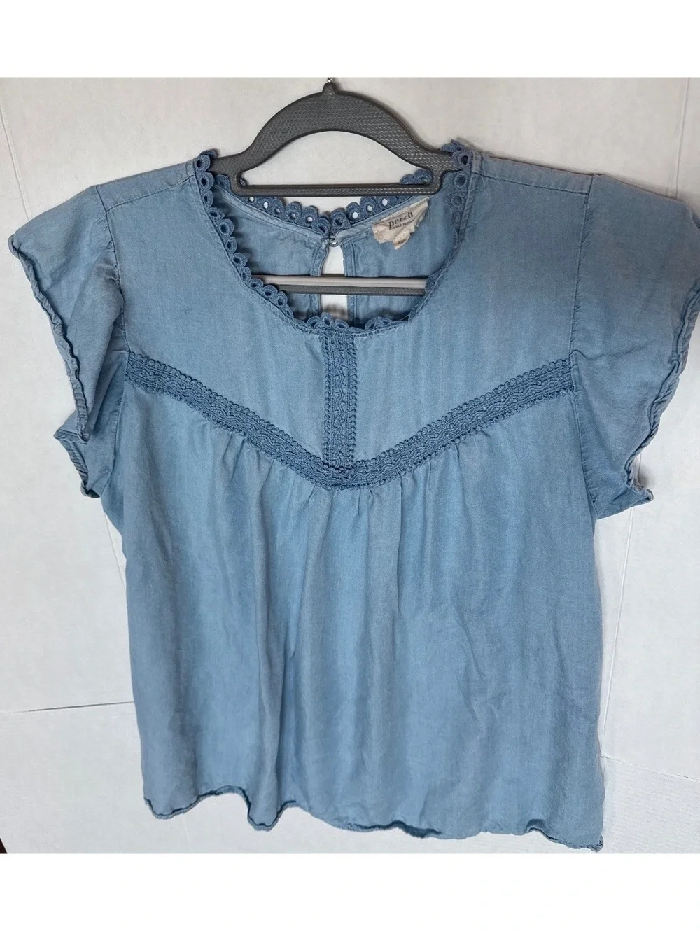 Perch by Blu Pepper Women's 2XL Blue Lyocell Blouse with Lace Trim